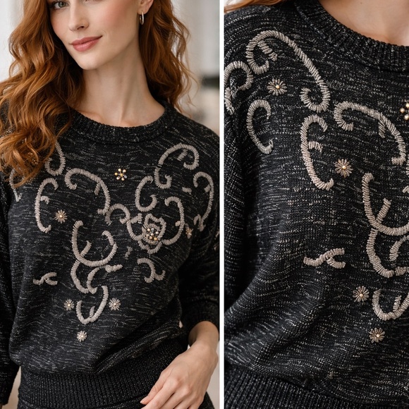 Nilani Vintage Beaded Knit Sweater & Pencil Skirt Set (Size M) - Picture 3 of 12